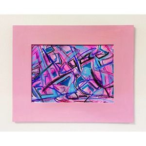 Original Pink Abstract Painting | Small Blue Original Art | Pink Painting